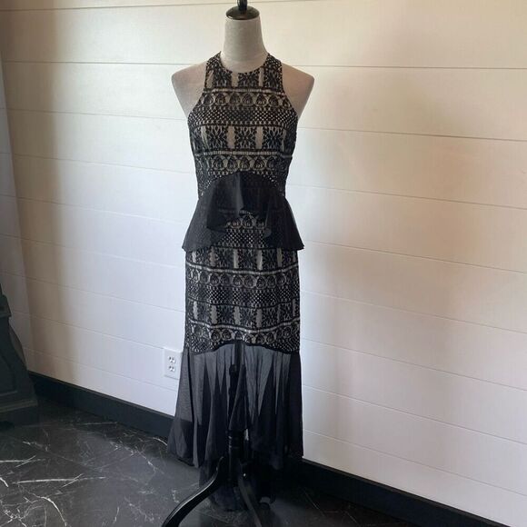 One33 Social Gretchen Lace Halter Hi-Low Maxi Dress Cocktail Gown Black … - Picture 3 of 16
